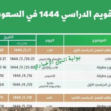التقويم الدراسي 1444 في السعودية يوضح الإجازات المطولة وموعد اختبارات الفصل الدراسي الثاني