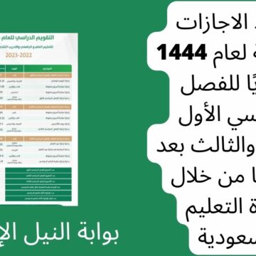 موعد الاجازات المطولة لعام 1444 هجريًا للفصل الدراسي الأول والثاني والثالث بعد إعلانها من خلال وزارة التعليم السعودية