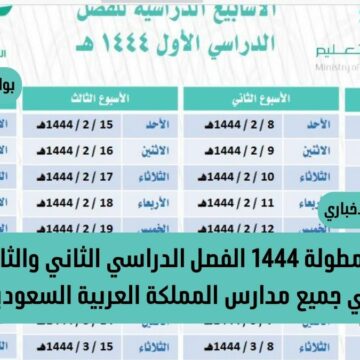 الإجازات المطولة 1444 الفصل الدراسي الثاني والثالث للطلاب في جميع مدارس المملكة العربية السعودية
