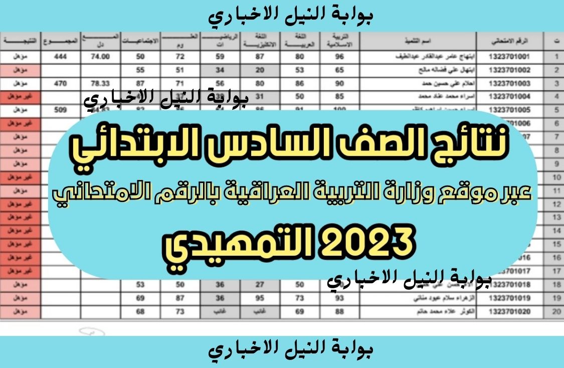 نتائج السادس الابتدائي 2023 دور التمهيدي في العراق عبر موقع وزارة التربية العراقية بالرقم الامتحاني
