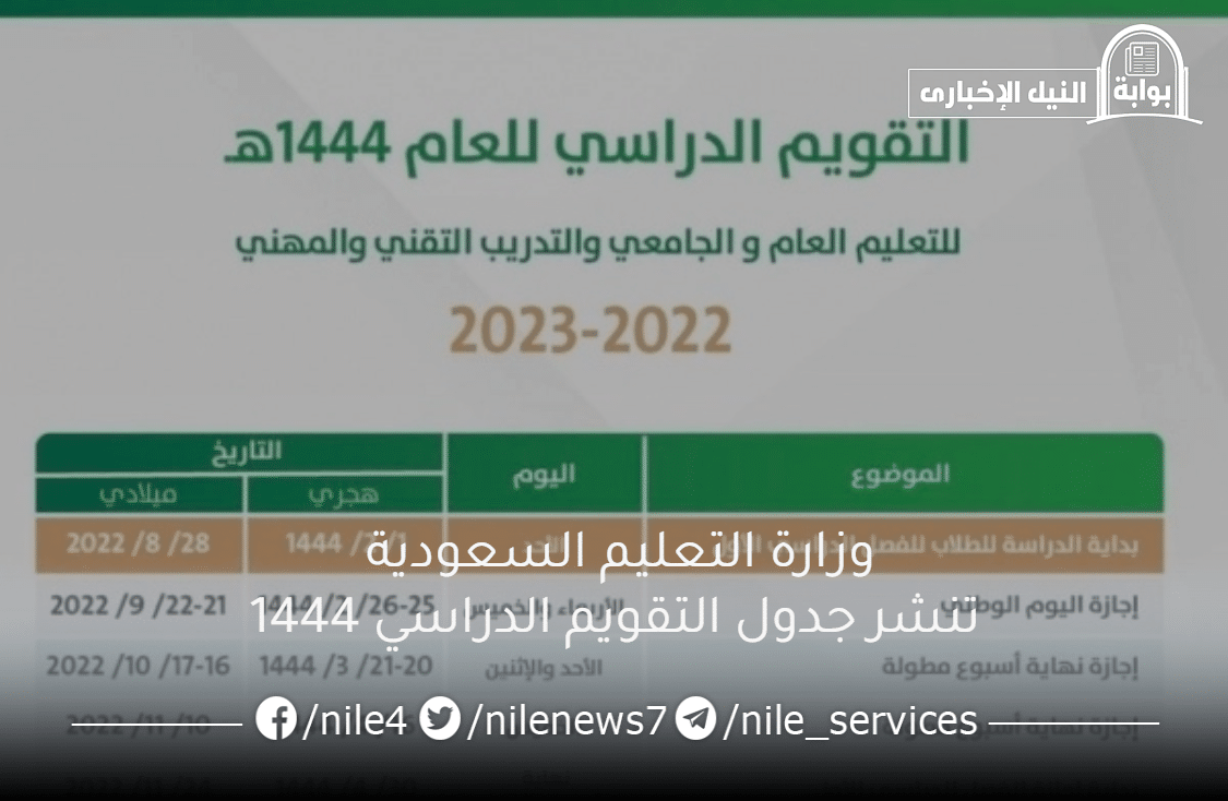 وزارة التعليم السعودية تنشر جدول التقويم الدراسي 1444 وتحدد موعد الاختبارات النهائية لهذا العام