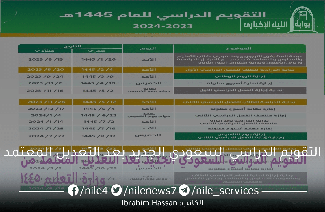 التقويم الدراسي السعودي الجديد بعد التعديل المعتمد من وزارة التعليم 1445