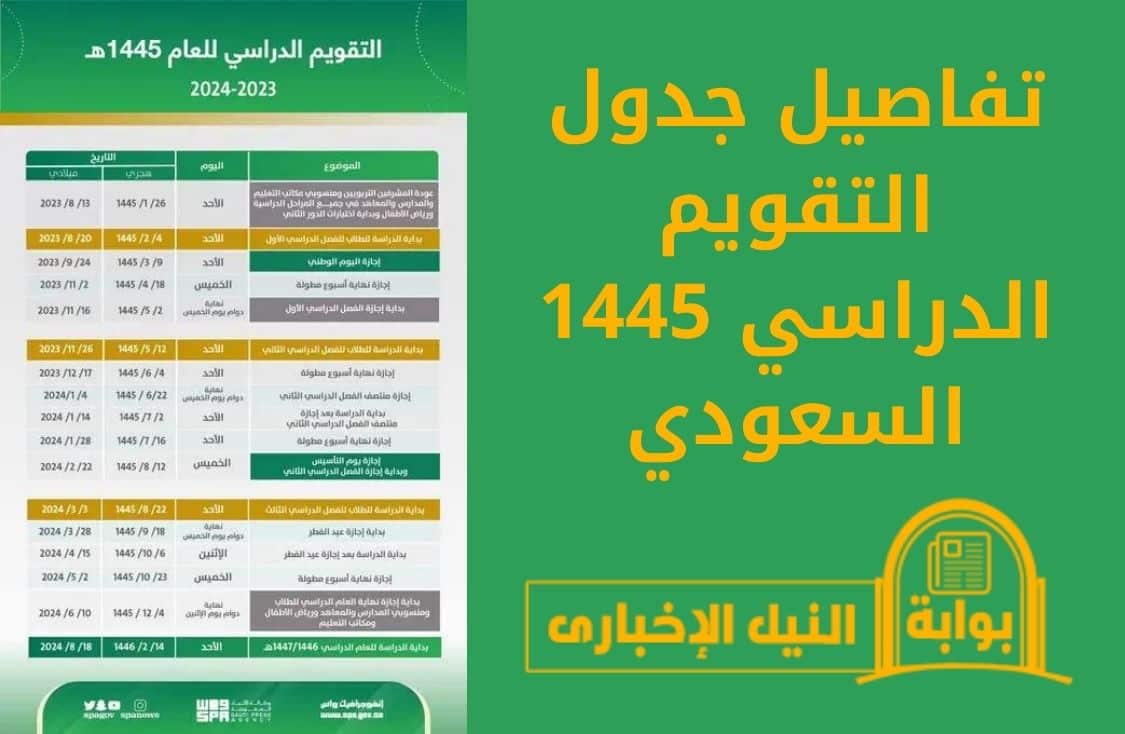 تفاصيل جدول التقويم الدراسي 1445 السعودي وفقاً لما أصدرته وزارة التعليم السعودية