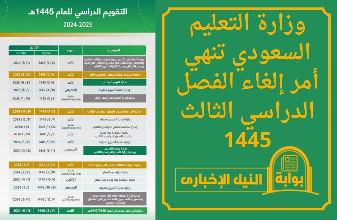 رسمياً .. وزارة التعليم السعودي تنهي أمر إلغاء الفصل الدراسي الثالث 1445 في العام الجديد