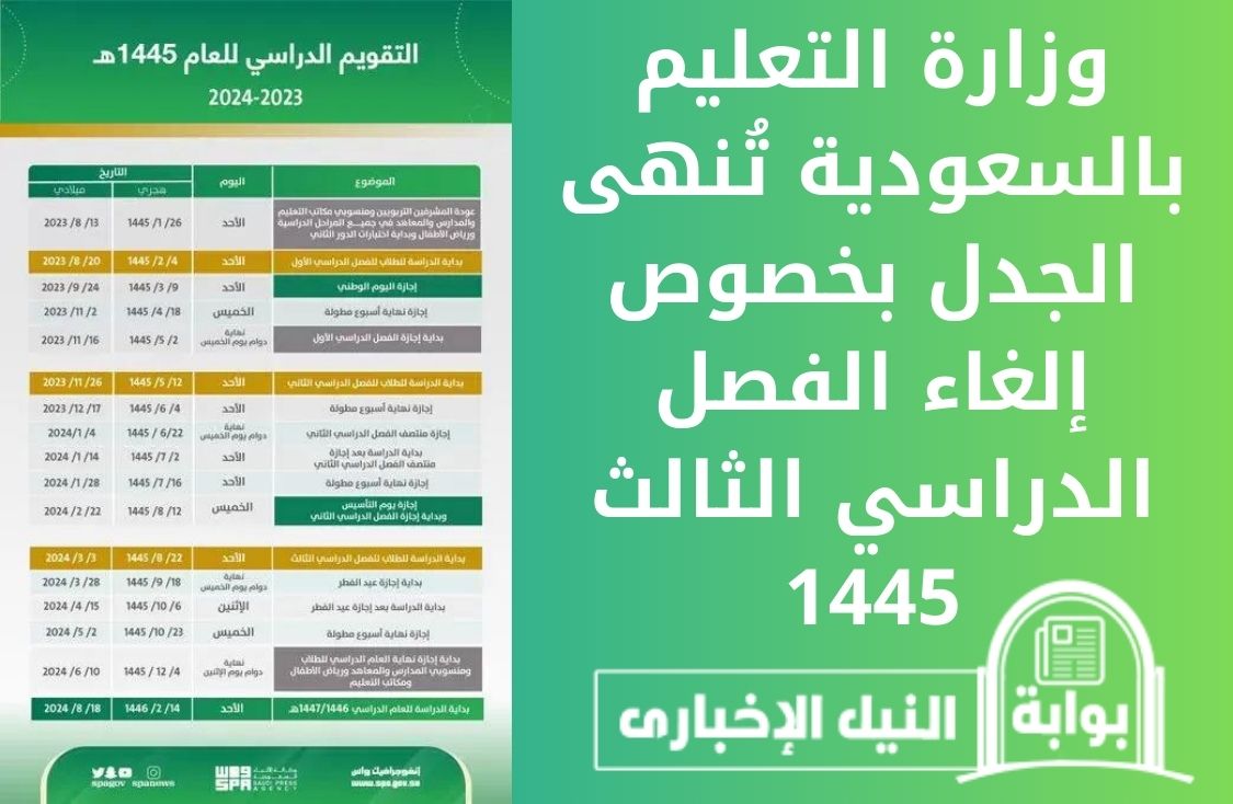 أخيراً .. وزارة التعليم بالسعودية تُنهى الجدل بخصوص إلغاء الفصل الدراسي الثالث 1445 للعام الجديد