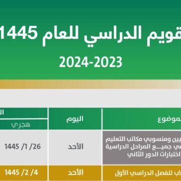 وزارة التعليم توضح جدول التقويم الدراسي 1445 بالمملكة وموعد اجازات العام الدراسي الجديد بعد التعديلات