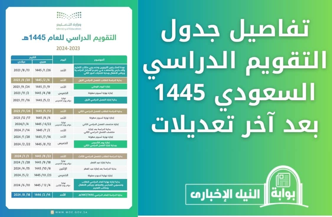 تفاصيل جدول التقويم الدراسي السعودي 1445 بعد آخر تعديلات