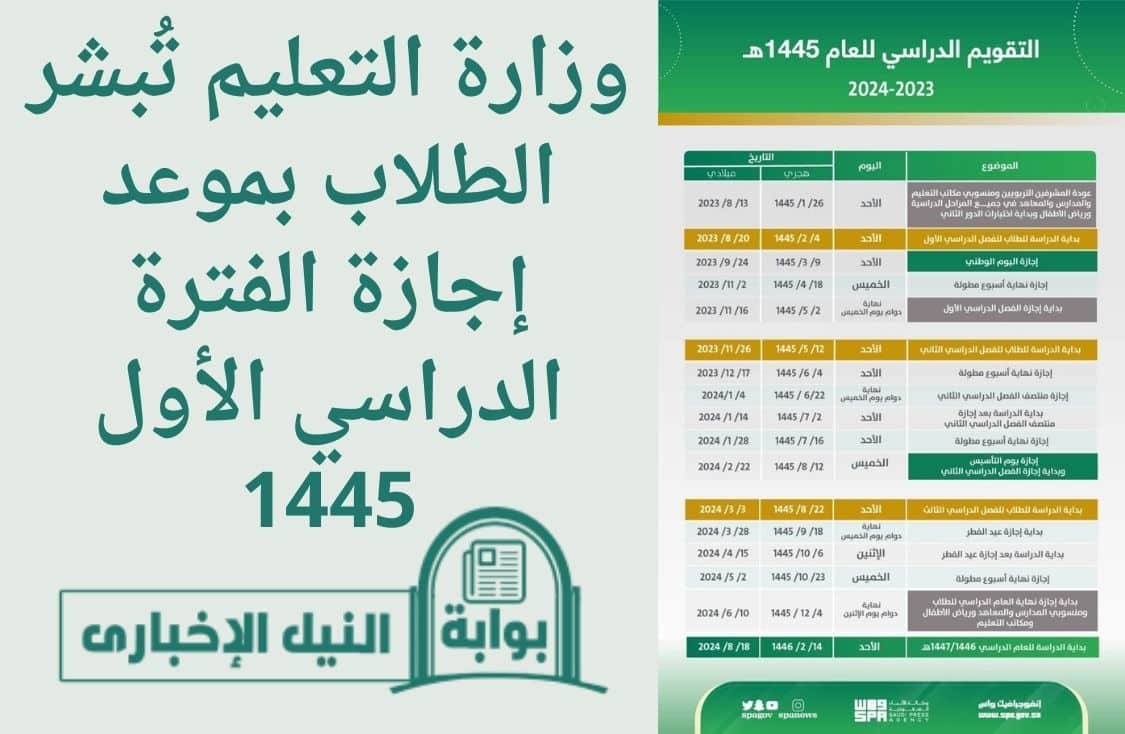 وزارة التعليم تُبشر الطلاب بموعد إجازة الفترة الدراسي الأول 1445