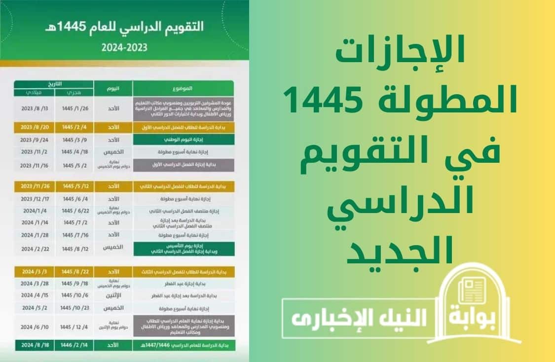 وزارة التعليم تُهنئ الطلاب وتُعلن جدول الإجازات المطولة خلال العام الدراسي الحالي 1445